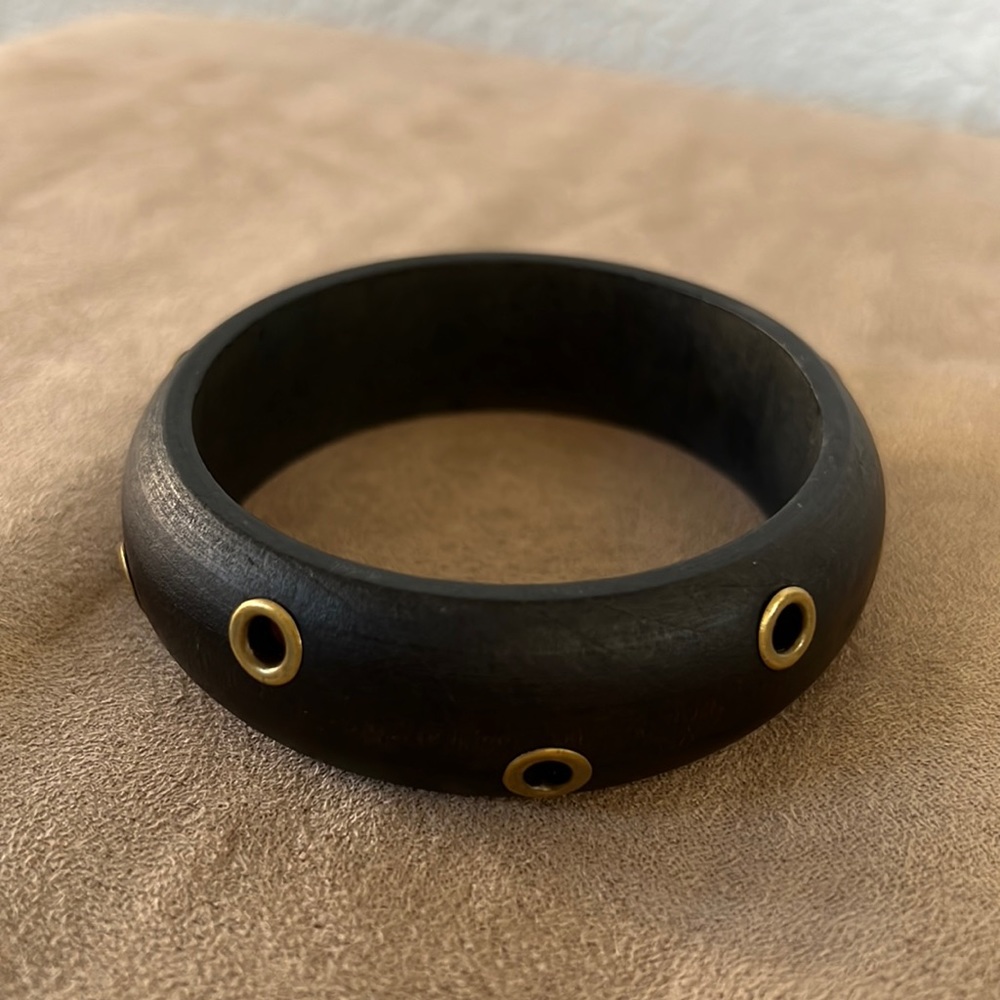 Black Wooden Bangle with Rivets